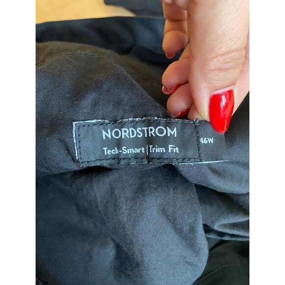 NORDSTROM Bnwot Tech-Smart Trim Fit Pants Trousers Black Chinos Flat Front. - Picture 7 of 9